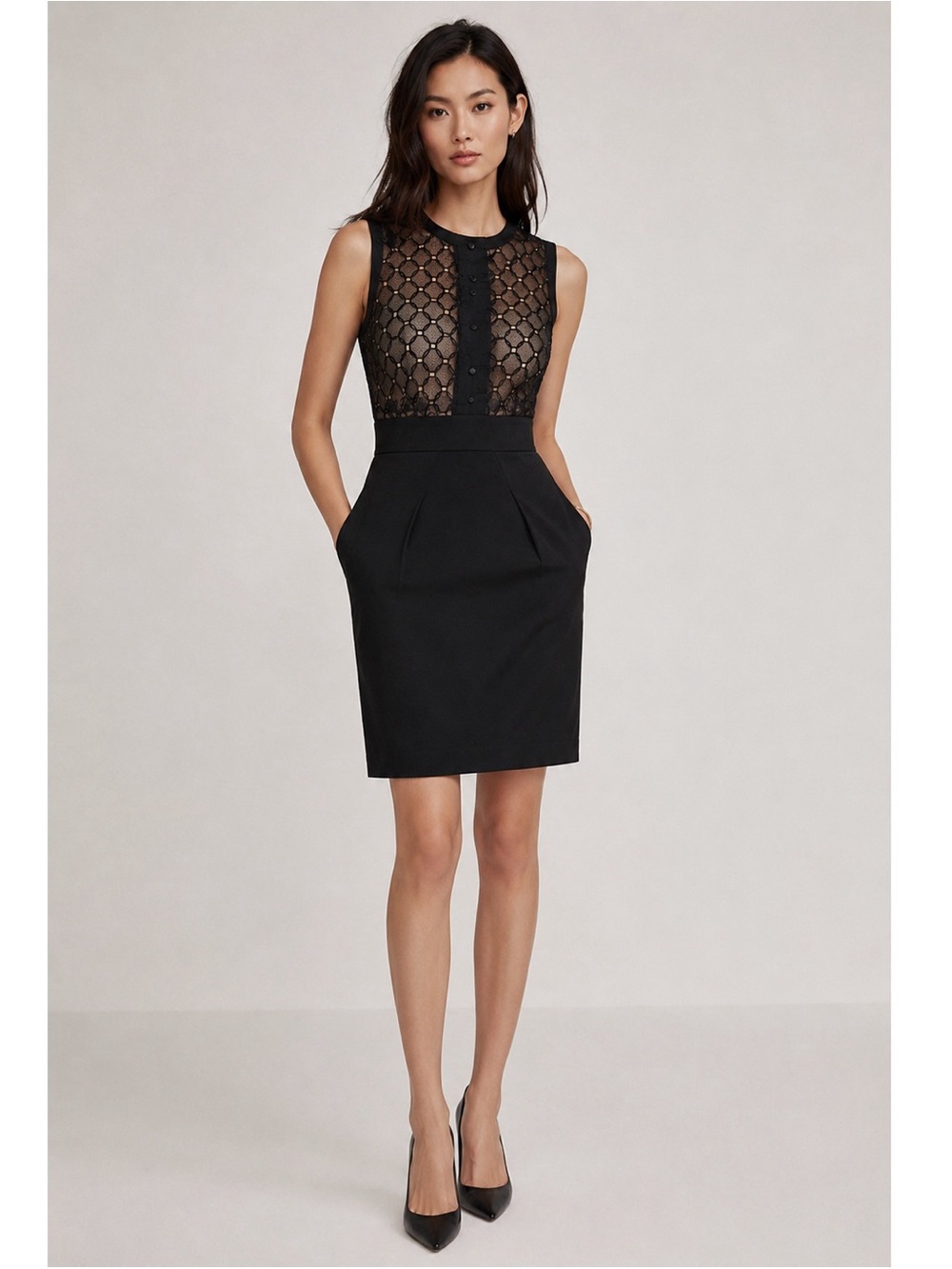 BCBGMaxAzria Woman Black Silk Sheath Mesh Sleeveless Dress US02 Cocktail Party